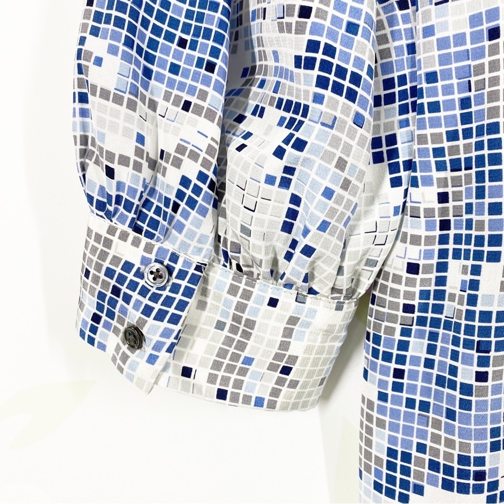 Joie Blue Gray Geometric Square Pixel Print V Neck Blouse M - Picture 8 of 10